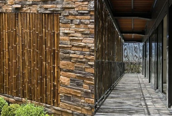 fence stone wall patio design modern landscape