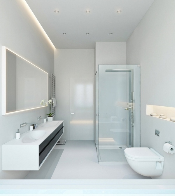 LED lighting contemporary white minimalist bathroom