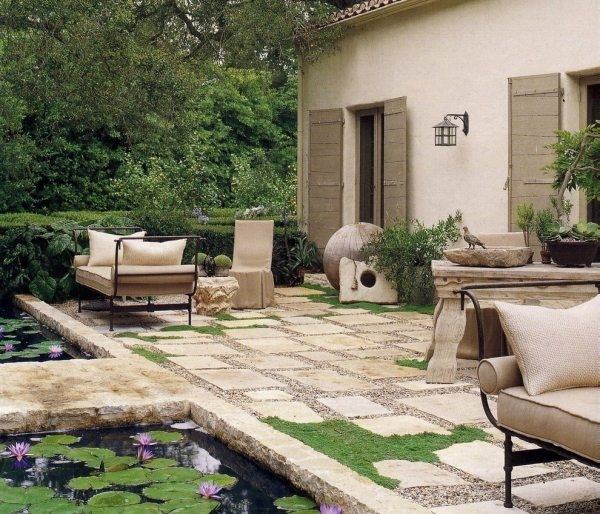 beautiful design rustic elements stone pavers garden pond