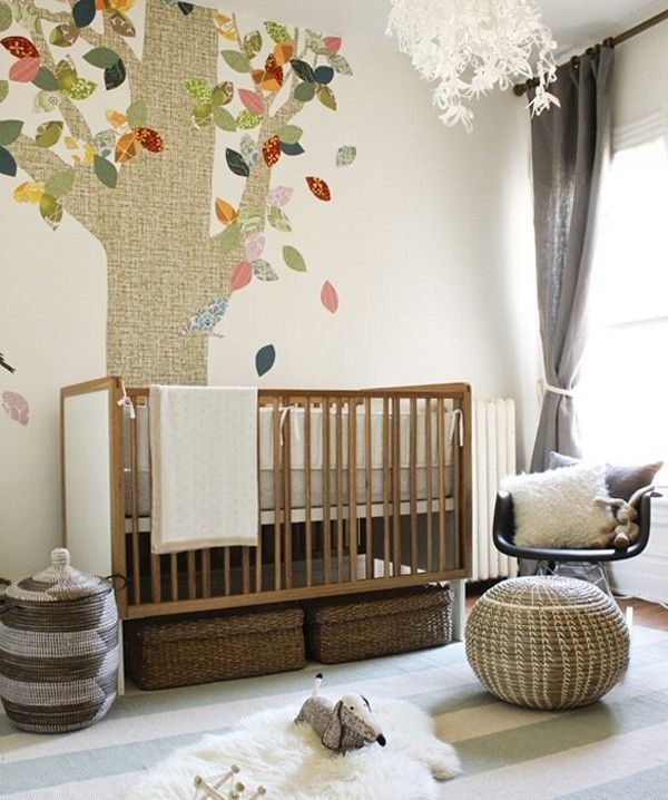 beautiful small nursery ideas wooden cot creative wall decoration