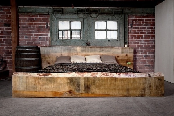 bedroom design ideas rustic style neutral color brick wall solid wood