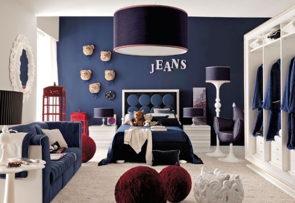 blue white interior teen ideas red accents