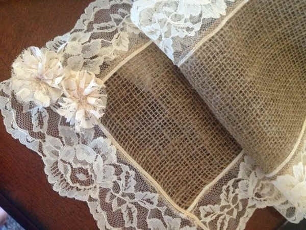 burlap table runners with lace table decoration ideas