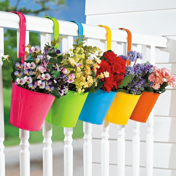 colorful hanging balcony planters balcony decoration ideas summer balcony