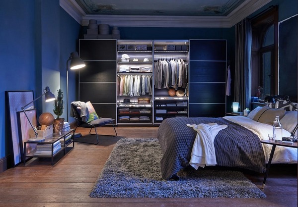contemporary bedroom blue interior closet