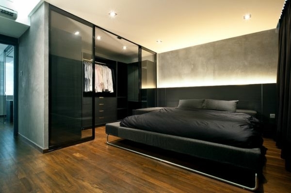 contemporary bachelor bedroom modern bed lighting wooden floor