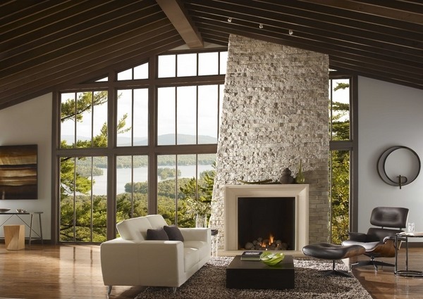 contemporary family room design stone fireplace focal point home interior