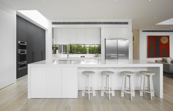 contemporary white kitchen design ideas wooden dining stools