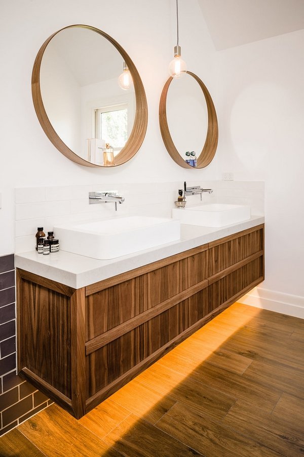 cool bathroom designs floating vanity wood modern vessel sinks 
