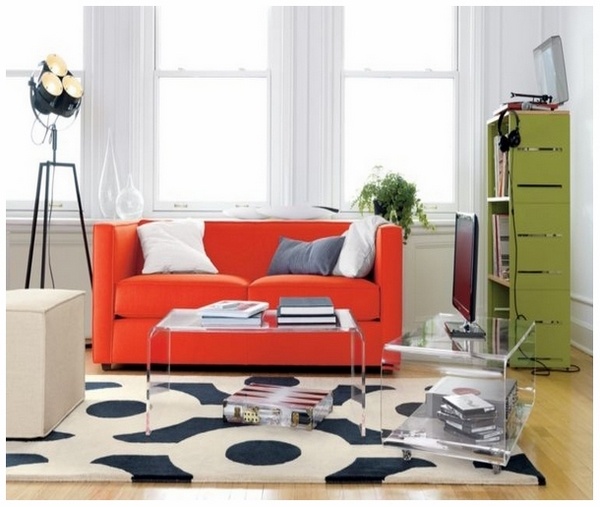cool lucite coffee table ideas modern home decor red sofa black white rug
