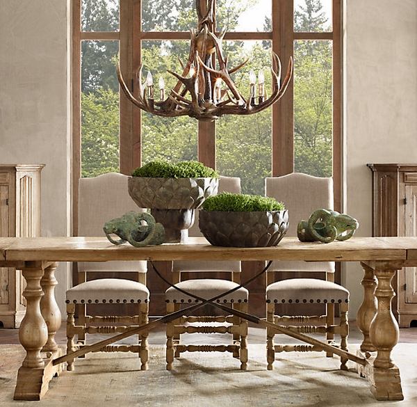 dining room design furniture solid wood table antler chandelier
