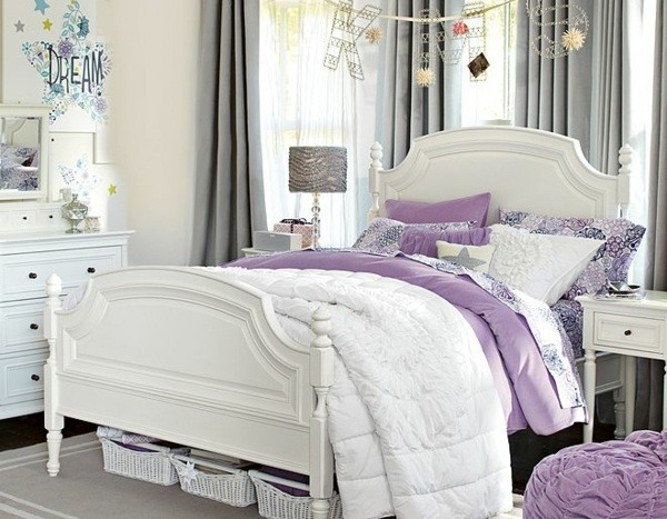 fantastic teenage girl bedroom designs white furniture purple accents storage baskets
