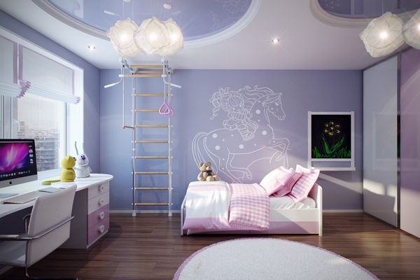 girls bedroom ceiling ideas circular ceiling purple white colors