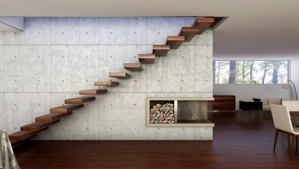 interior wood floating staircase minimalist home interior design