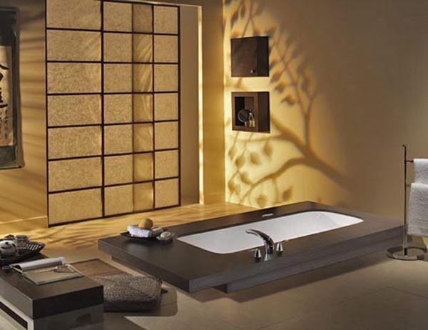 japanese style bathroom design soaking tub shoji screens neutral colors