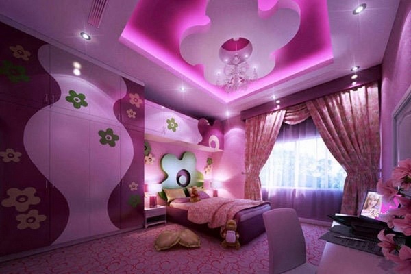 kids room ceilings ideas girls bedroom decoration pink purple colors 