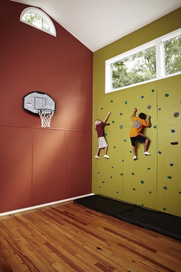 kids climbing wall basketball field playroom design ideas