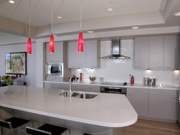 lighting fixtures accent color white kitchen