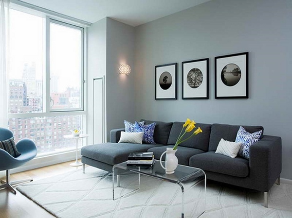 living room ideas grey wall colors with black sofa