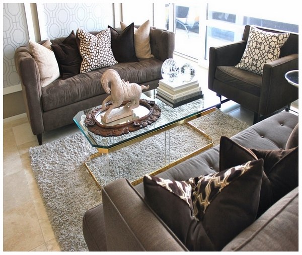 Acrylic table brass base brown sofa set living room furniture ideas
