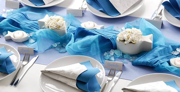 marine theme white tablecloth blue table runner