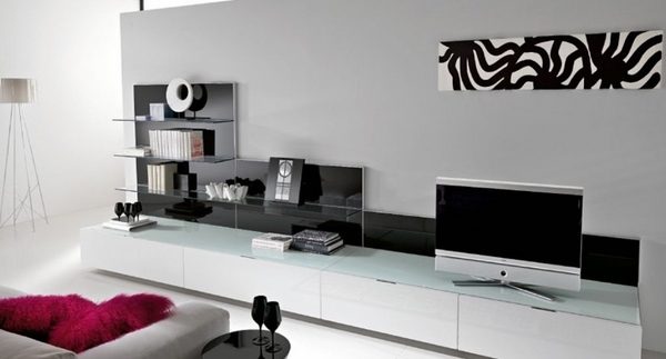 minimalist TV cabinet black and white color contemporary elegant home decor