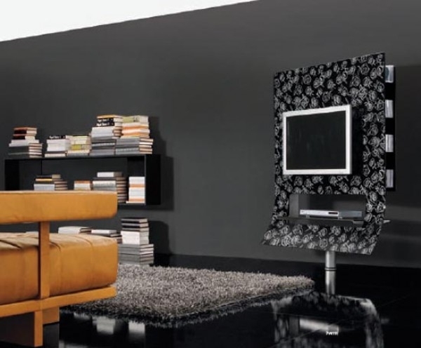 contemporary interior gray wall color floating shelves