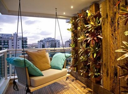 modern-balcony-ideas-vertical-garden-wood-flooring-swing-decorative-pillows
