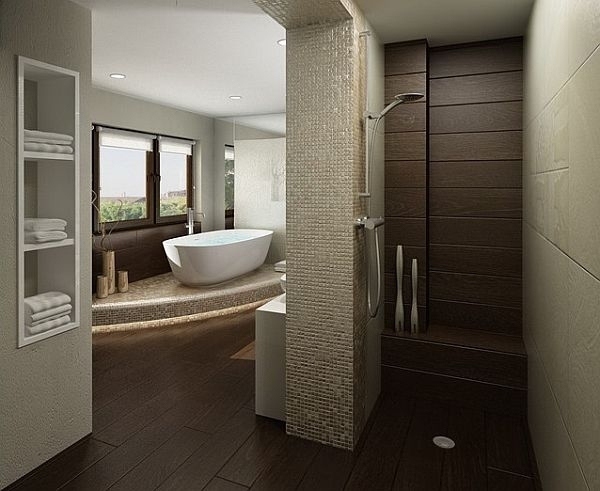 modern brown tiles doorless shower contemporary bathroom design ideas