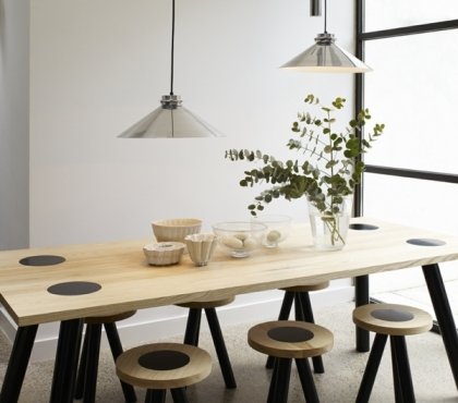 modern-dining-room-furniture-design-wood-table-stools-pendant-lights