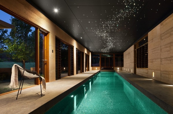 modern indoor pool design black ceiling original lighting