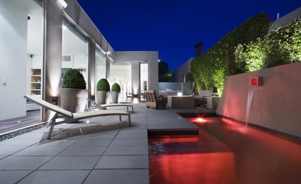 modern patio design landscape ideas outdoor lights red color