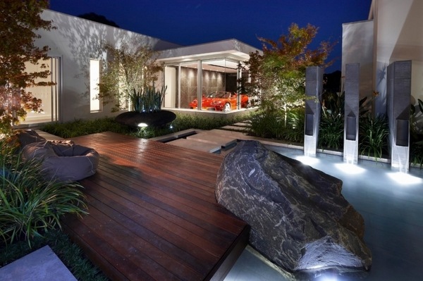 modern garden design lighting ideas water features 