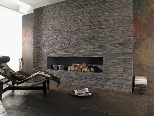 natural stone wall modern fireplace design ideas