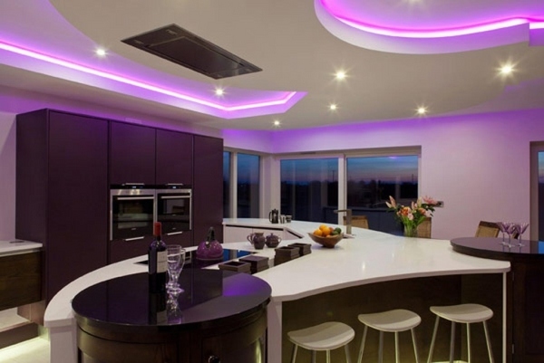 purple modern cabinet light white island