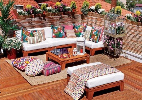 rooftop brick wooden deck outdoor furniture