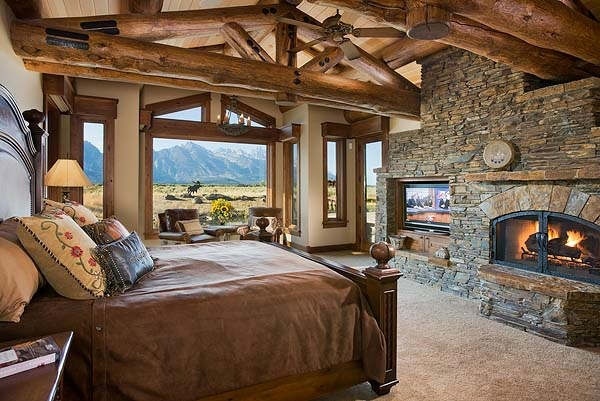 rustic decorating ideas stone fireplace pillows 