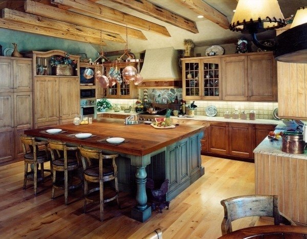 kitchen island solid wood chairs blue cabinets