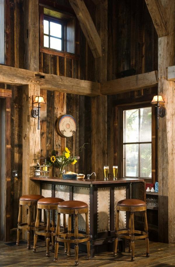 rustic design wooden stools bar decor ideas
