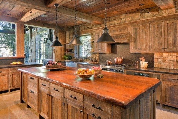 rustic kitchen design solid wood furniture island pendant lamps