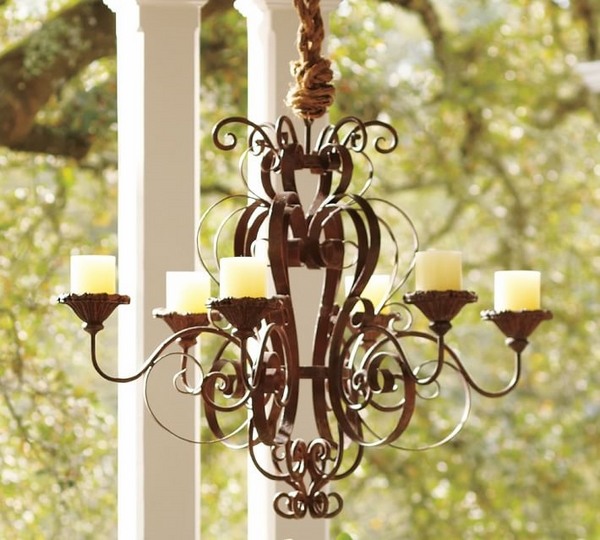 rustic style outdoor lighting fixtures rope iron candles-patio decor ideas