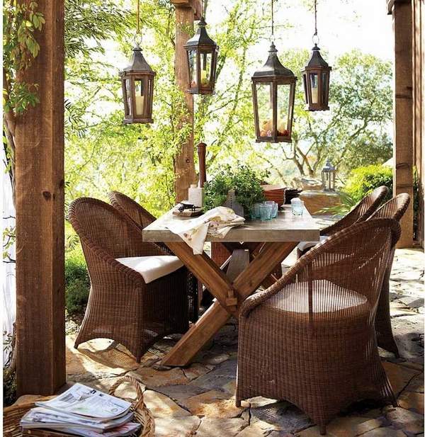 rustic wicker furniture rustic lighting lanterns patio decor ideas