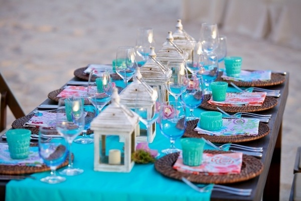 sea theme blue table runners lanterns beach party decor ideas