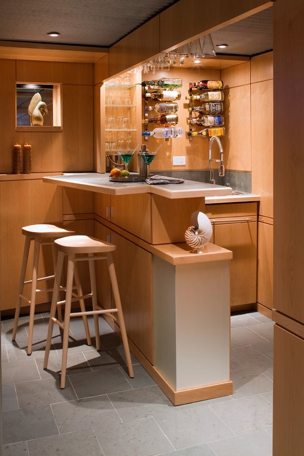 small-basement-design-ideas-wood-wall-panels-small-bar-area