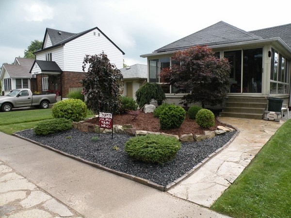 small front yard landscaping designs ideas stone paths shrubs lawn