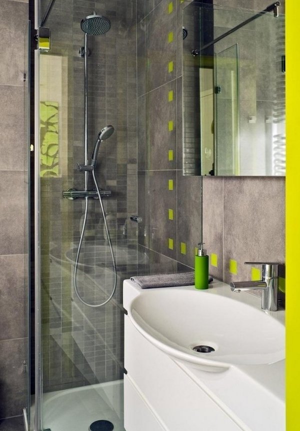 small-shower-ideas-corner-shower-small-bathroom-furniture-ideas-gray green tiles