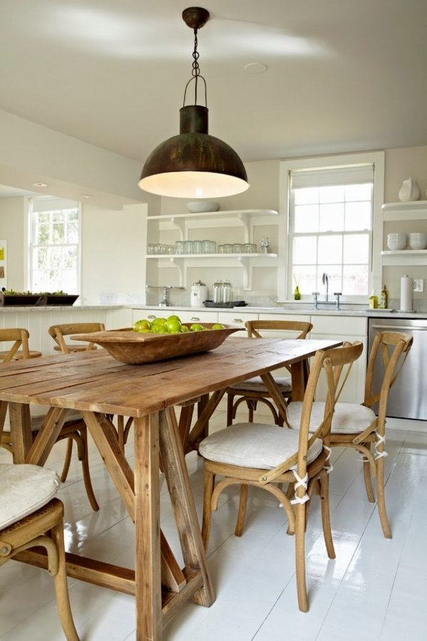 solid wood table rustic style wooden chairs pendant lamp