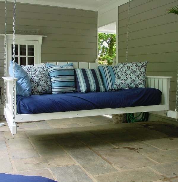 swing bed porch furniture ideas white swing blue decorative pillows