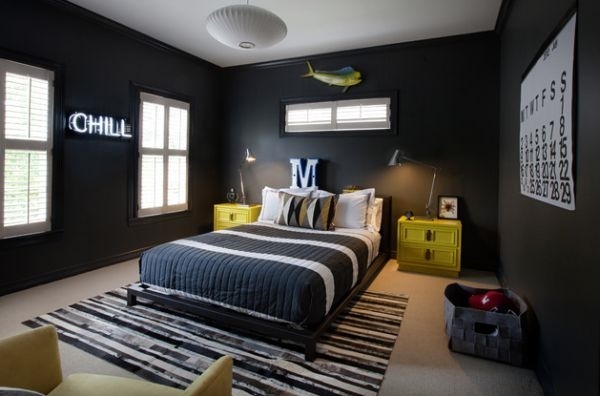 teen boy bedroom ideas cool dark walls modern area rug