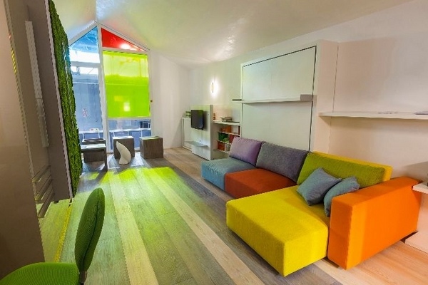 teen room design ideas colorful sectional sofa murphy bed